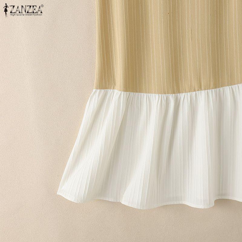 ZANZEA Women Summer Round Neck Casual Sleeveless Splice Tank Dress