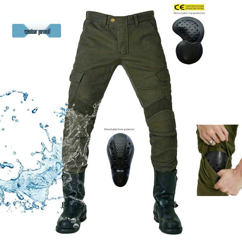 VOLERO Unisexowe Wodoodporne Spodnie Motocyklowe w Kolorze Wojskowej Zieleni z Wieloma Kieszeniami Odzież Robocza i Ochrona przed Upadkiem