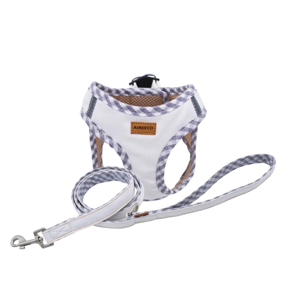 Aiminto Denim Dog Harness Leash Highly Breathable Mesh Reflective Material On Harness Chest For Small Dogs and Leash Set Size Chest Size & Set,