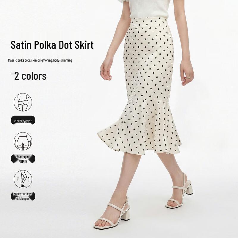 Satin Polka Dot Print Midi Skirt S