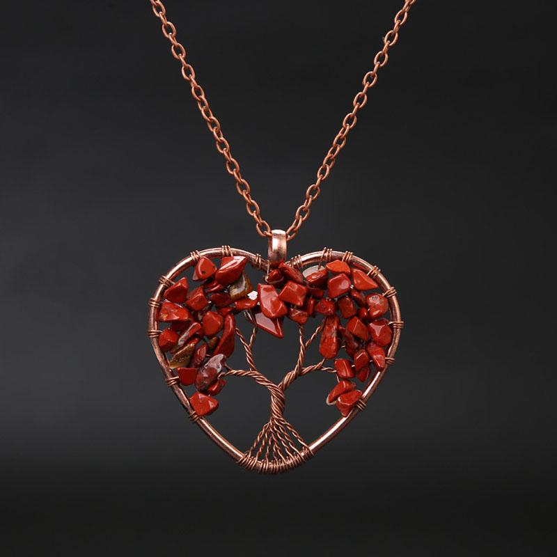 Fashion Tree Of Life Pendant Necklace Jewelry Natural Stone Healing Crystal Stone Necklace For Woman Yoga Accessories
