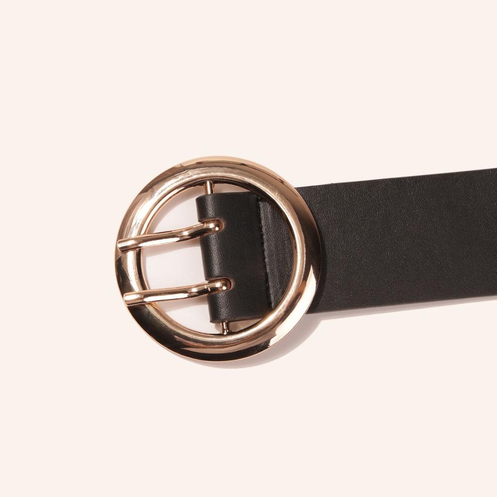Round Double-needle Simple and Versatile Gold Round Buckle Fashionable PU Belt