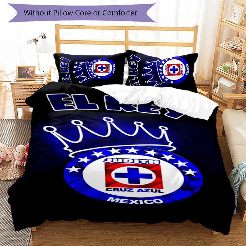 Cruz Azul Themed 3pcs Bedding Set Duvet Cover Closure Includes 1 Duvet Cover & 2 Pillowcases for All Seasons Bedroom Home Dorm Decor