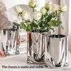 Decorative Electroplated Ceramic Vases With Handmade Pleats Living Room Decoration For Plant And Flowers