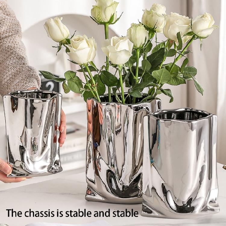 Decorative Electroplated Ceramic Vases With Handmade Pleats Living Room Decoration For Plant And Flowers