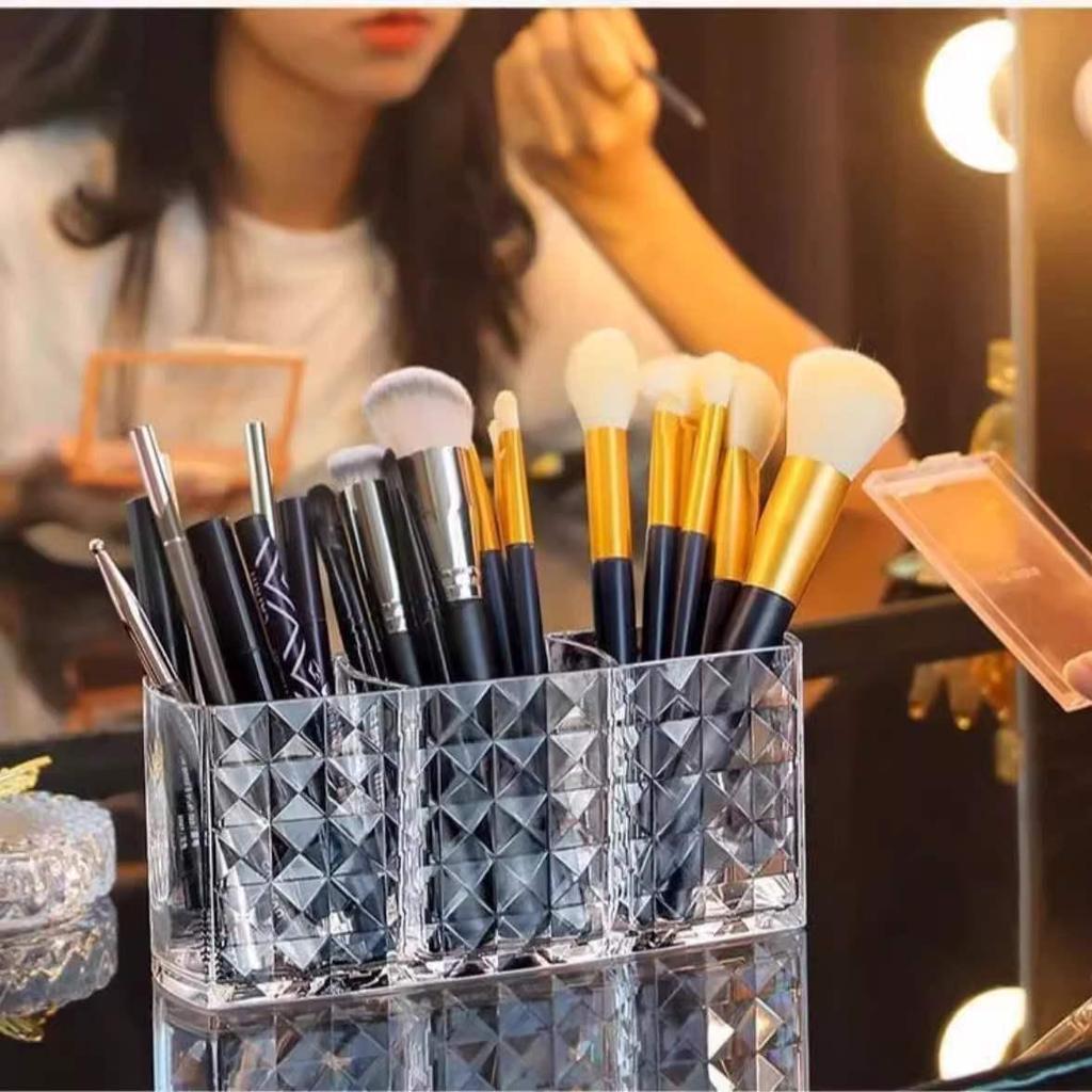 Transparent Multi-Compartment Acrylic Makeup & Pen Holder Box