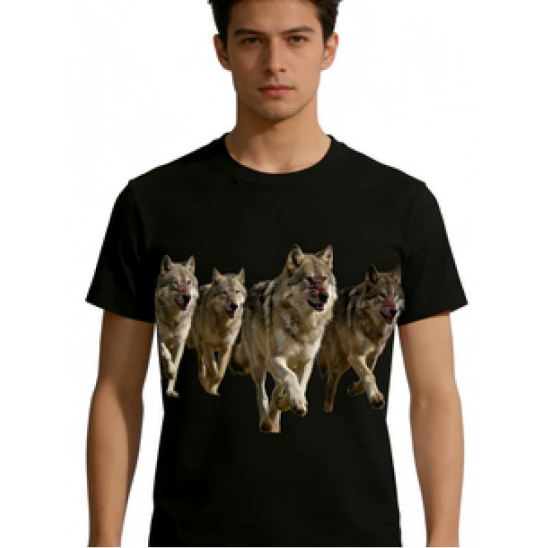 Men's Premium Cotton T-Shirt with Unique Wolf Print - Fashionable Casual Graphic Shirt for Modern Outfits