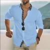 Men's Top Long Sleeve Color Print Patchwork Lapel Shirt Youth Home Man Grey Blue Fashion Cotton Linen Shirts
