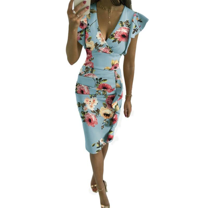 BITCED Fashion Summer Spring Short Sleeve V-Neck Casual Dresses Unique design