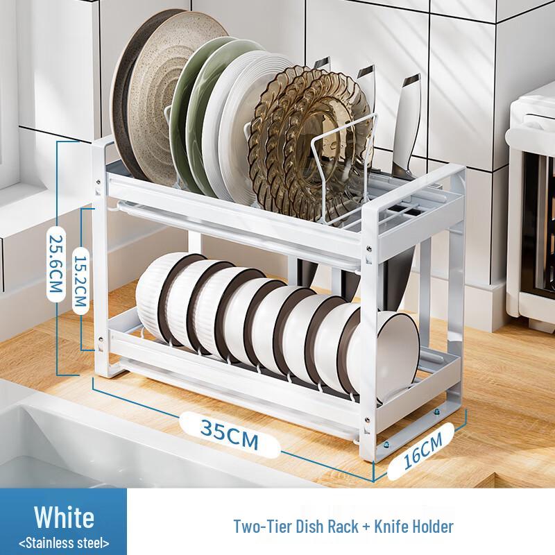 Miflame Stainless Steel Double Dish Rack with Knife Holder