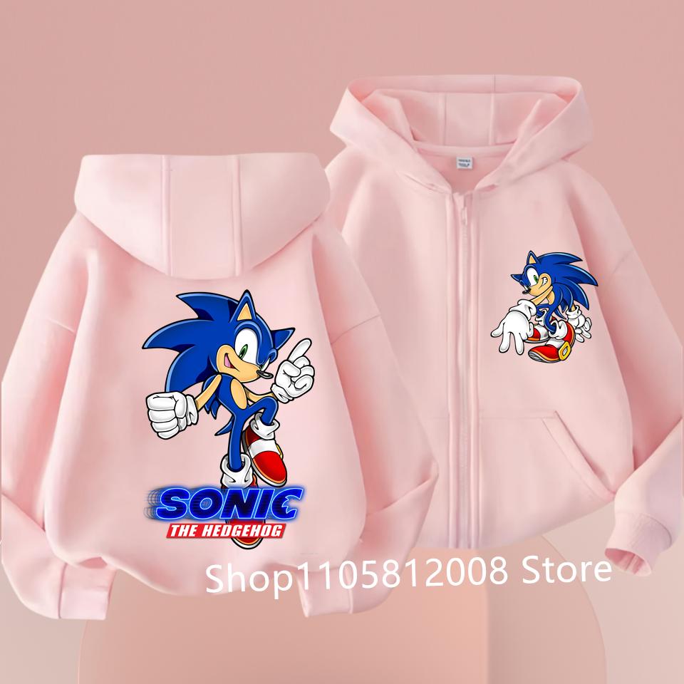 Anime Sonics Kids Thin Hooded Jacket Zipper Sweatshirts Outwear Fashion Spring Fall Hoodies Sportwear Children Clothes Boys Gift