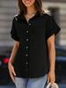 Women's V Neck Collared Button Down Shirt Short Sleeve Top with Pockets
