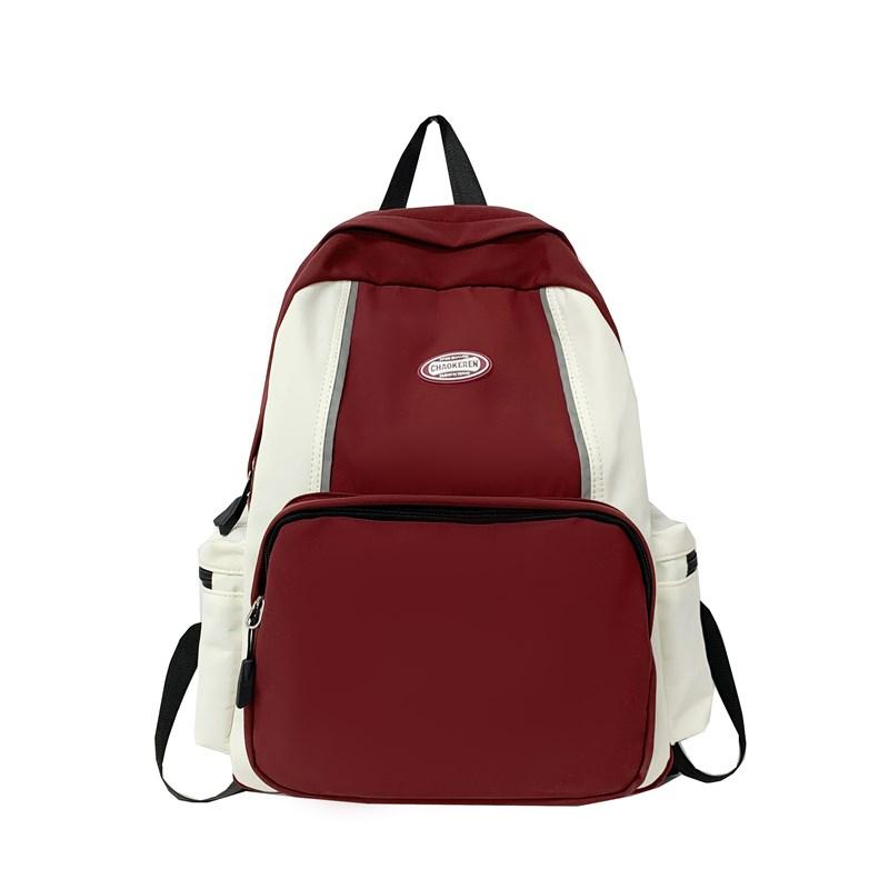 

Рюкзак для путешествий на открытом воздухе, женский, легкий, большой емкости, рюкзак с цветными блоками, школьный рюкзак для студентов красный