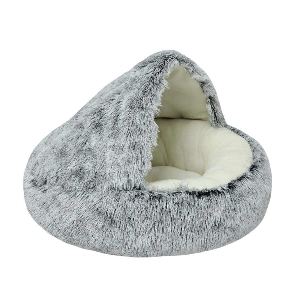Plüsch-Haustierbett mit Kapuze, Warmes halbgeschlossenes Haustierbett, Geeignet für den Innenbereich, Bequemes Haustierbett, Auch für kleine Hunde geeignet, Rutschfester Boden.