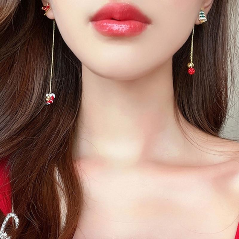 Asymmetric Snowflake Christmas Boot Hat Drop Earrings Long Tassels Earring for Women Ear Rings Party Accessories