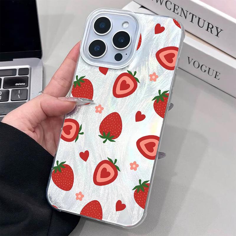 Popular Strawberry Feather Yarn Case iPhone15 Mobile Phone Case Protective Case Apple 16/17Pro Women's Explosive Mobile Phone Case