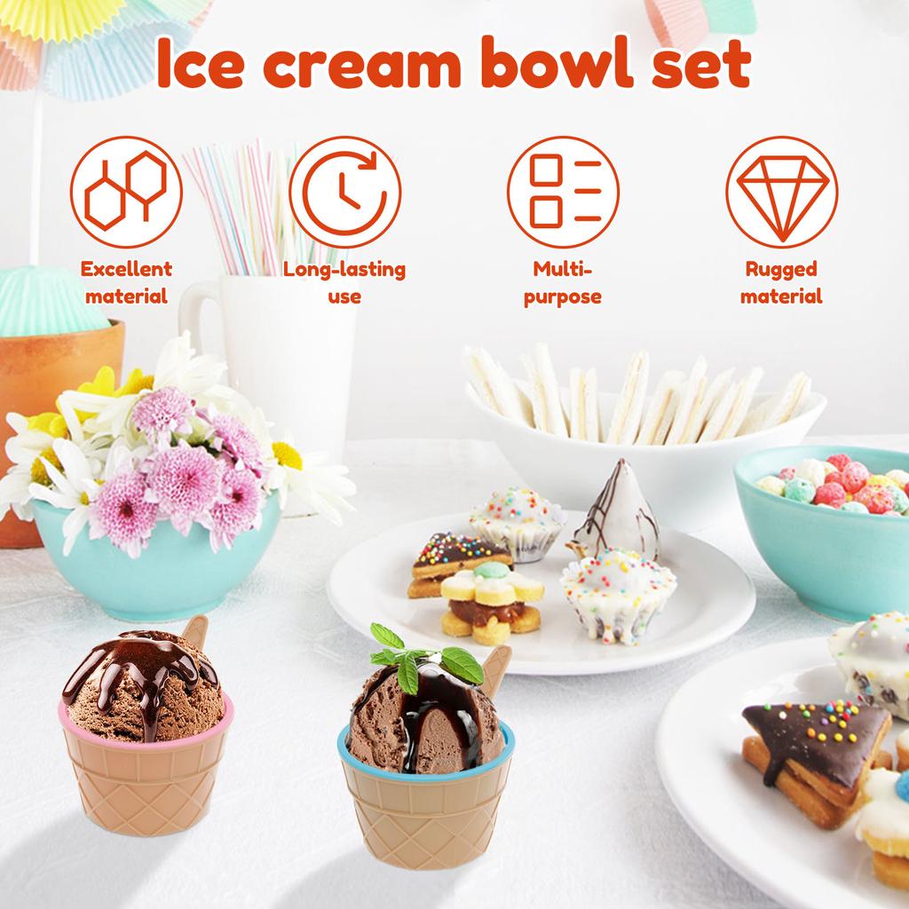 Eisbecher Wiederverwendbarer Plastik-Eisbecher mit Löffel Süßigkeiten Stapelbarer Dessertbecher für Sommerurlaubsparty Dessertbecher