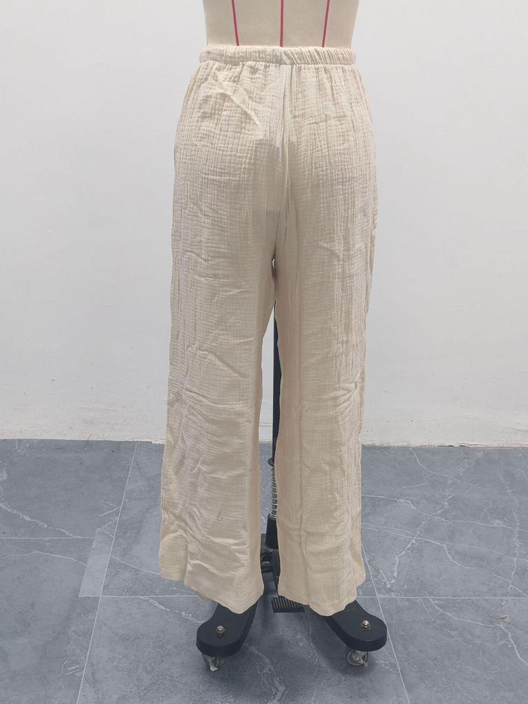 2026 Summer Women's Crinkled Cotton High-Waist Casual Trousers