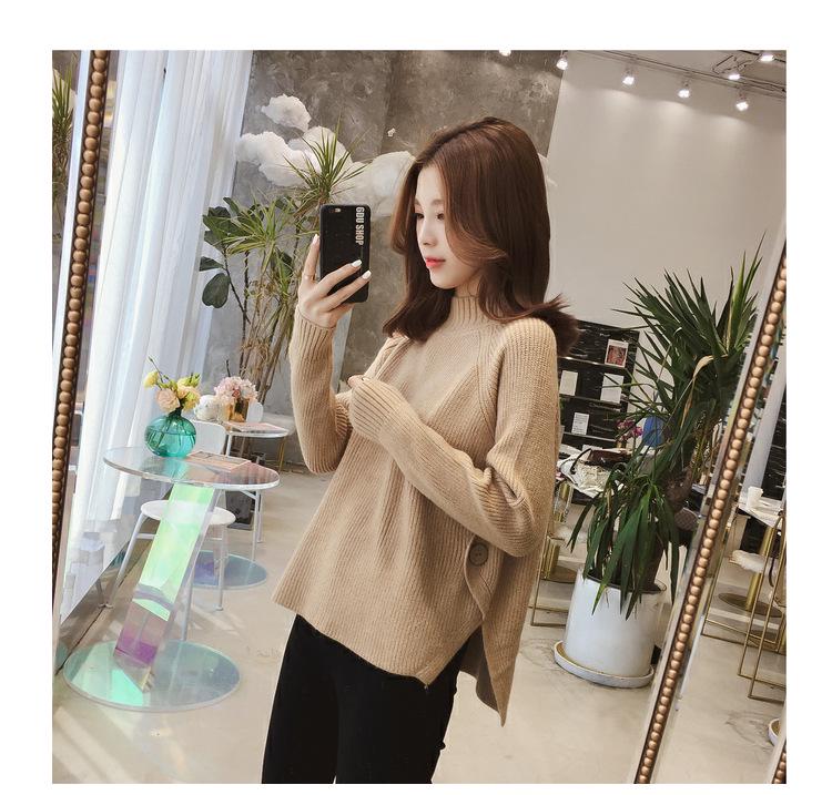 Women's Korean Style Long Sleeve Knit Sweater - Half High Collar, Loose, Thickened, Perfect for Autumn/Winter.
