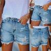 Pantaloncini di Jeans da Donna a Vita Media Vestibilità Larga Strappati Sfilacciati Arrotolati Vintage Lavati Jean Shorts