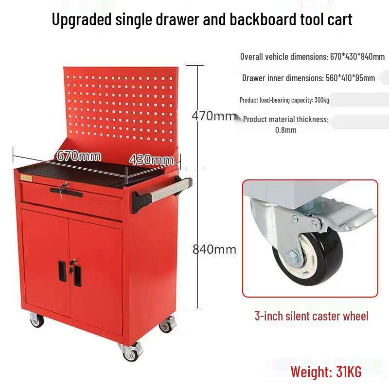 Movable Three-Layer Hand Cart: Multi-functional Auto Repair & Household Tool Box with Cabinet Door