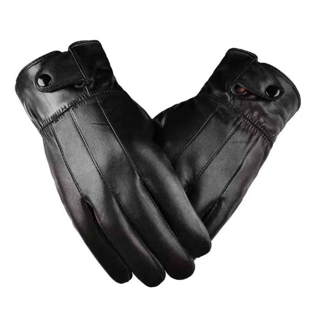 Winter cycling leather gloves warm velvet women's touch screen men's motorcycle winter gloves thickened windproof Korean version