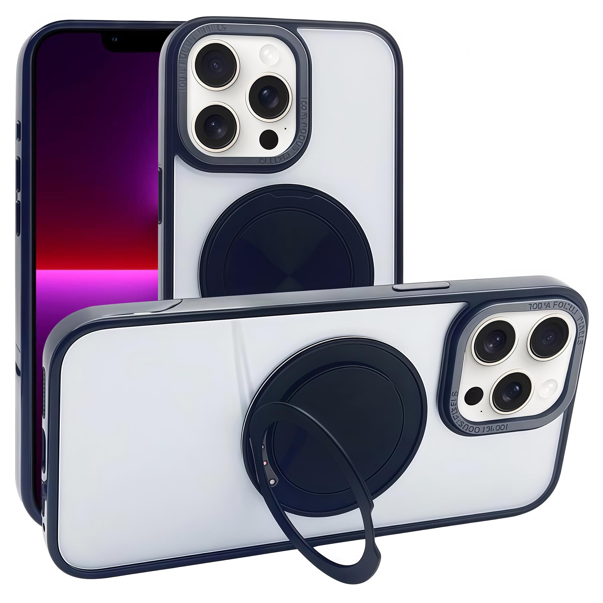 

For iPhone 13 Pro Max Magnetic Case Acrylic TPU Phone Back Cover with Kickstand Black