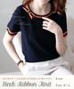 Knit Cut and Sew Ribbon Neck Plain Elegant Business Spring Summer Summer Knit Tops Loose Fit Thin Office Casual Adult Clean Office Casual Stylish