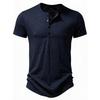 Men's Khaki Heather Short Sleeve Henley Shirt Casual Button Placket Crew Neck Top