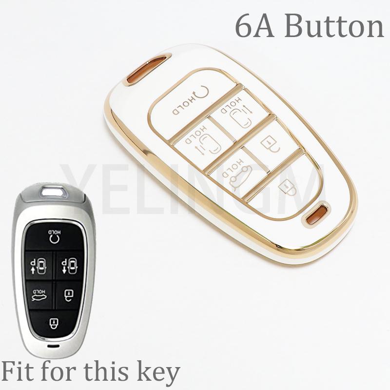 Soft Tpu Car Key Fob Protector Skin Case Cover For Hyundai Sonata Tucson Santa Fe Hybrid Nx4   Remote 6 Buttons Keychain