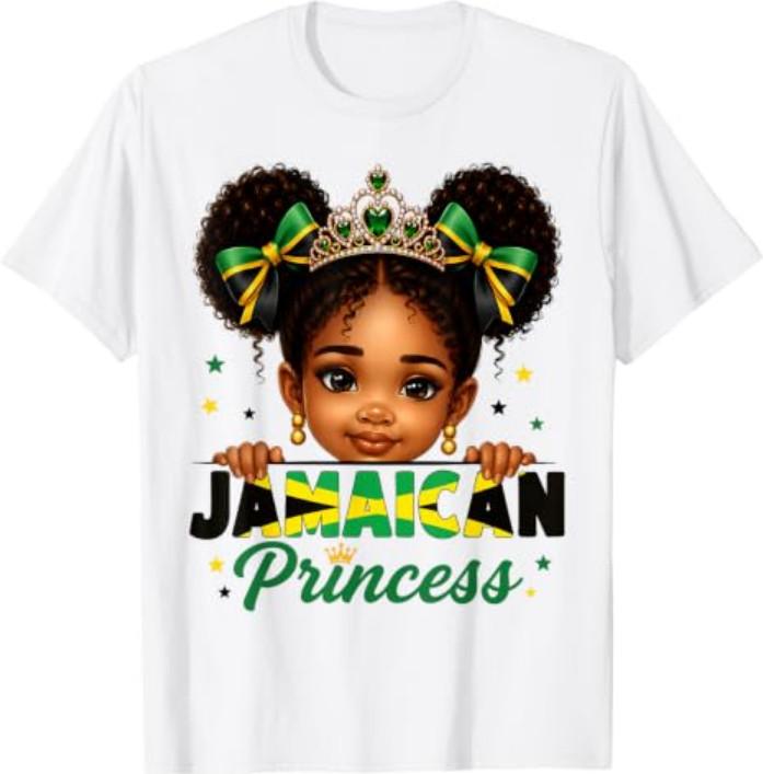 Jamaican Princess Messy Bun Jamaica Flag T-Shirt