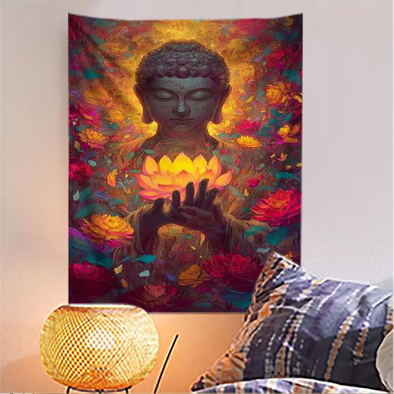 Buddha'S Flower Enlightenment Dharma Polyester Tapestry Room Bedroom Wall Decoration Polyester Wall Hanging