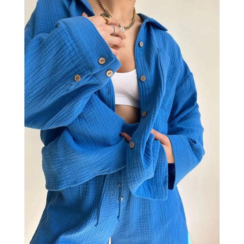 

Ретро Воротник Кулиска Костюм-двойка Ретро Однотонный Воротник поло Кулиска Костюм-двойка Blue L