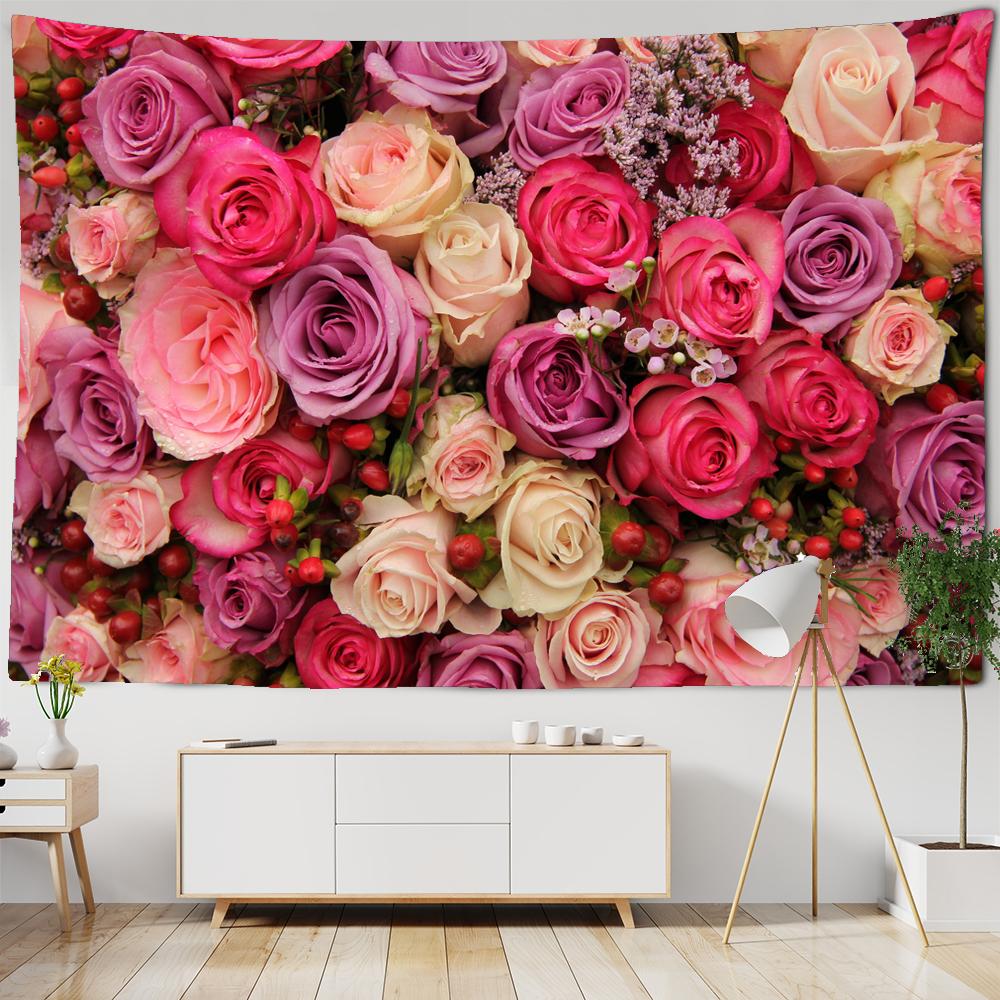

Цветочный гобелен, настенная ткань, 3D-печатное пляжное полотенце, роза, вишневый цвет, настенный ковер, коврик для йоги, домашний декор, гобелены W200xH150cm