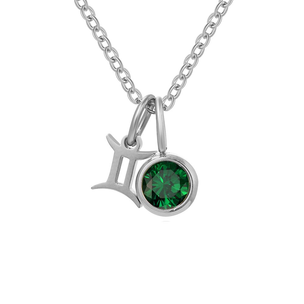 eManco Zodiac Rune Necklace with Rhinestone Birthstone in Stainless Steel