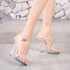 Fashion 12cm Height Crystal Wedge Slippers Women's Summer Platform Non-slip Platform Platform Silky Sandals
