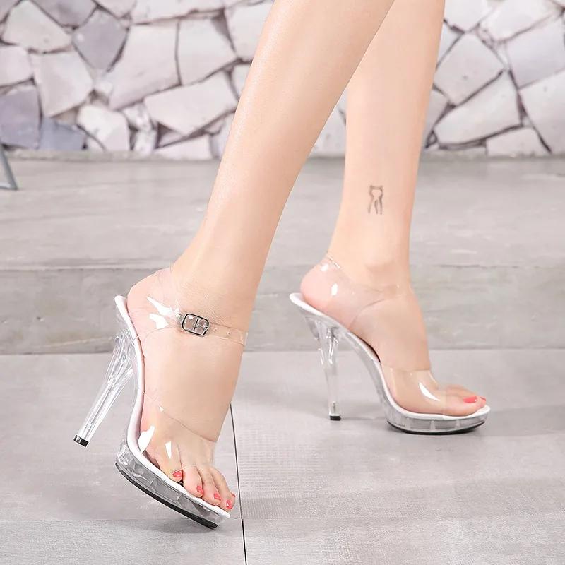 Fashion 12cm height Crystal wedge slippers women's summer platform non-slip platform platform silky sandals