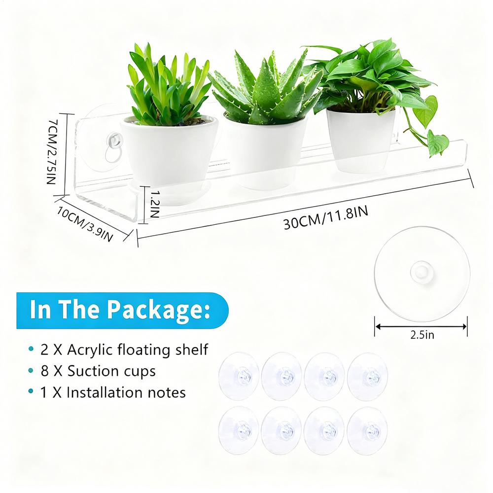 Plant Shelf For Window 2 Pieces Suction Cup Clear Flower Pot Rack Indoor Plant Display Rack For Home Apartment Nature Lovers