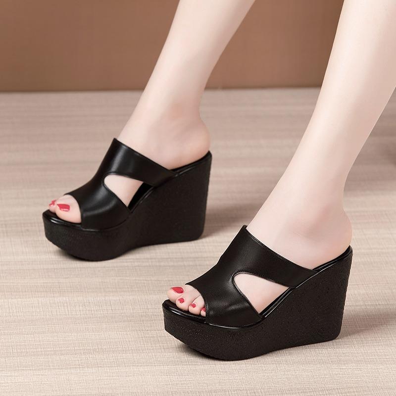 Super High Heel Wedge Cool Slippers Women's Summer New Muffin Thick Bottom Waterproof Table Fashionable Outer Wear Large Size Slippers