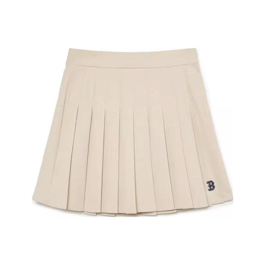 MLB Boston Red Sox Solid Logo Embroidered Preppy Pleated Casual Skirt Women skirts Light-Beige 3FSKG0134-43BGL