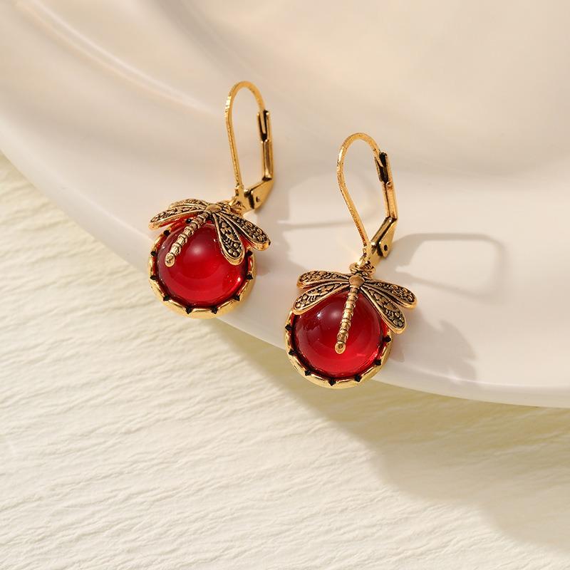 European and American New Fashion Retro Dragonfly Shape Imitation Crystal Inlaid Personalized Versatile Women's Earrings