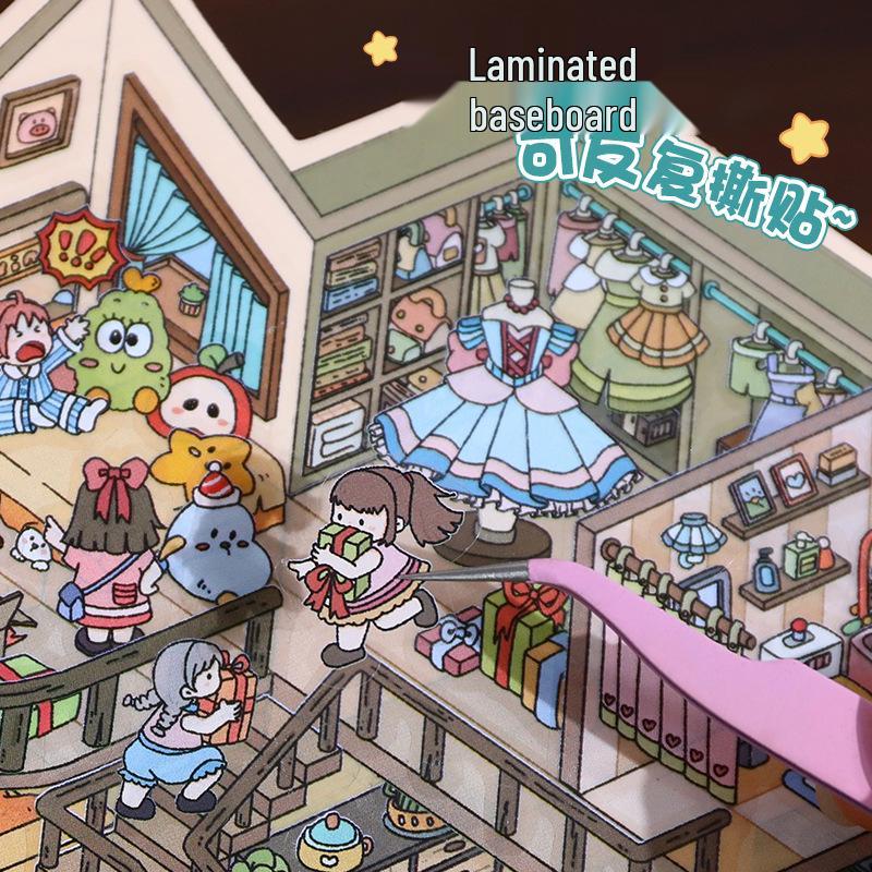 XL 3D Miniatyrscene Landskapsklistremerker: Kreativ Villa Stabling Håndlaget Dekompresjonsbok