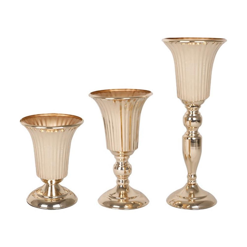 Golden Candle Holder Metal Art Flowers Vase Creative Flower Stand Wedding Party Props