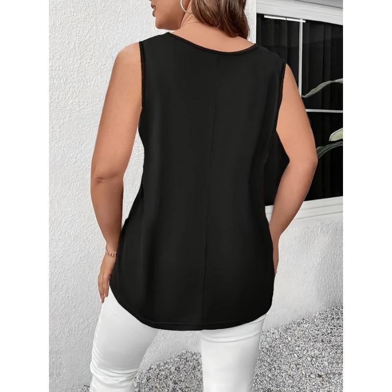 2026 Summer Sleeveless Hollow Blouse Women Large Size V-neck Fashion Vest Cross Casual Slim Fit Tank Top Elegant Loose Casual Women's Clothing