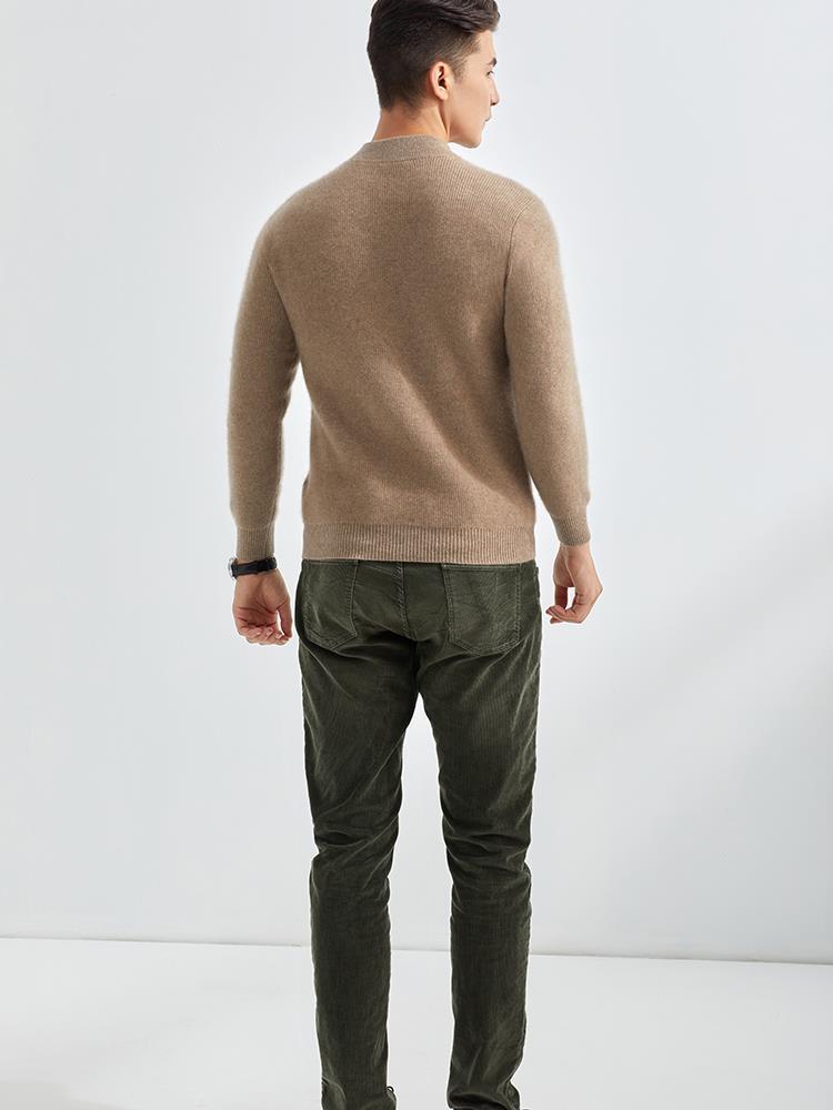 Men's Loose-Fit Semi-High Neck Cashmere Sweater for Autumn/Winter - Business Casual Style
