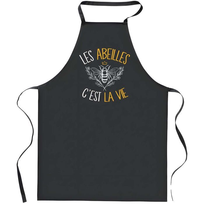Tablier de cuisine - Abeilles C'est la Vie - Noir - Coton épais - Impression France