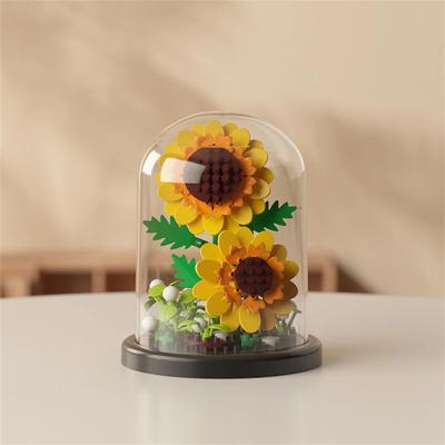 3D Ewiger Blumenstrauß Bausteine MOC Blumenbauset - DIY Ewiger Blumenstrauß Displaybox Bausteinspielzeug für Heim- und Bürodeko