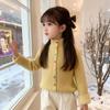 Girls' Stylish Knit Fleece Pullover with Faux Button Detail - Autumn/Winter Korean Style Versatile Half-High Collar