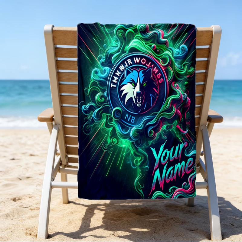 Custom Name Beach Towel Timberwolves Logo Beach Towel, Soft Microfiber, Gift for Her/Him, Birthday, for Pool, Beach, Travel, Fan gifts