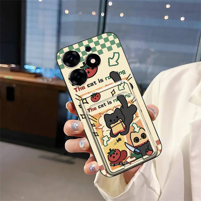 Card Slot Anti-knock Phone Case For Tecno Spark 10 Pro/Ki7 Cartoon TPU Card Sleeve Fashion Design Dirt-resistant Cute